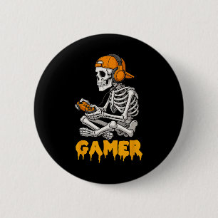 Halloween-Skelett-Gamer-Video-Gaming-Spaß-Skelett Button