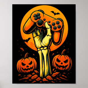 Halloween-Skelett-Gamer-Videospiel-Controller B Poster