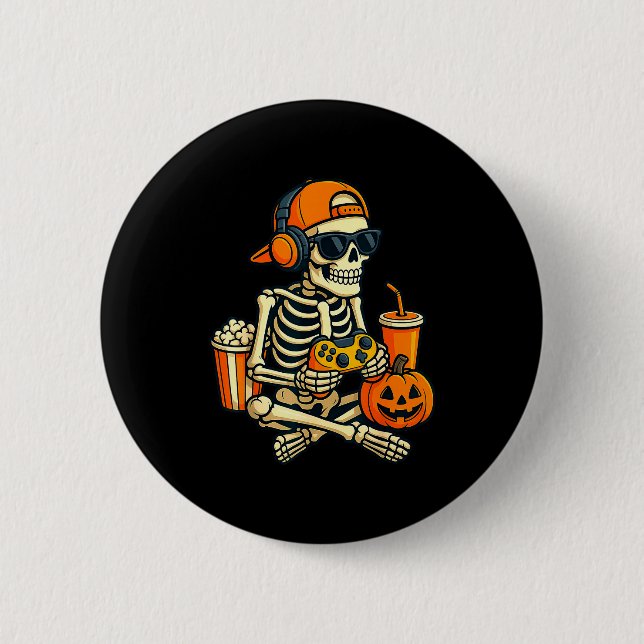 Halloween-Skelett-Gamer-Videospiel-Jungen-Männer-K Button (Vorderseite)