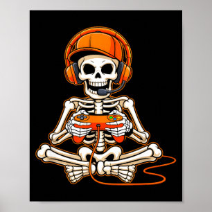 Halloween-Skelett-Gamer-Videospiel-Jungen-Männer-K Poster