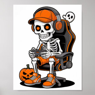 Halloween-Skelett-Gamer-Videospiel-Jungen-Männer-K Poster