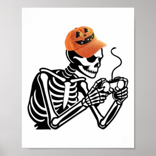 Halloween-Skelett-Gamer-Videospiel-Männer-Jungen-K Poster