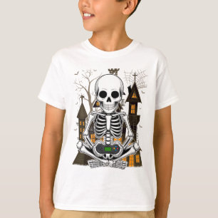 Halloween-Skelett-Gaming-Grusel-Videospieler-Junge T-Shirt
