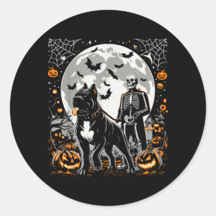 Halloween-Skelett, gehender skelettartiger Cane-Co Runder Aufkleber