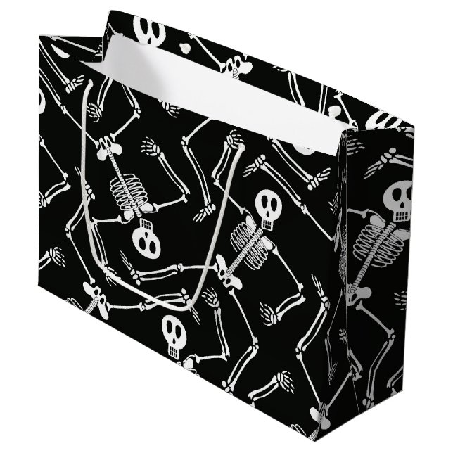 Halloween Skelett große Geschenktasche Geschenktüte (Vorderseite Schrägansicht)