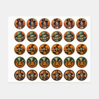 Halloween-Skelett-Hexe-&-Kürbis-Aufkleberblatt – Etiketten