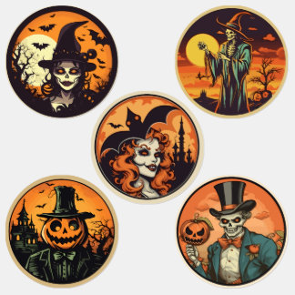 Halloween-Skelett-Hexe-&-Kürbis-Aufkleberblatt – Etiketten