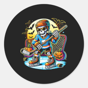 Halloween-Skelett-Hockey _1  Runder Aufkleber