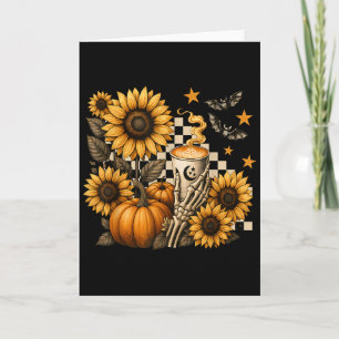 Halloween-Skelett Kaffee, Soky Sonnenblumen Kürbis Karte