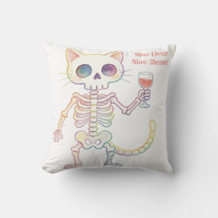 Halloween-Skelett-Katze Neun Leben Neun Hochrufe Kissen