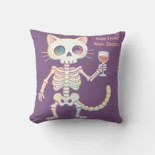 Halloween-Skelett-Katze Neun Leben Neun Hochrufe Kissen