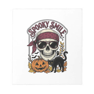 Halloween-Skelett-Katze Vintage-Kürbis-Grafik_1 Notizblock
