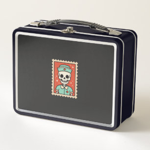 Halloween-Skelett-Krankenschwester-Stempel-Design_ Metall Brotdose