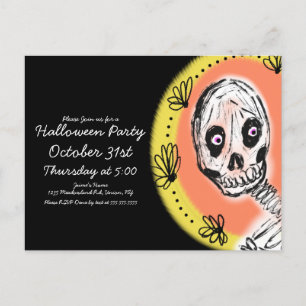 Halloween-Skelett-Kunstparty-Einladung Postkarte