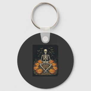Halloween-Skelett-Kürbis-Vintage-Retro-Design_1 Schlüsselanhänger