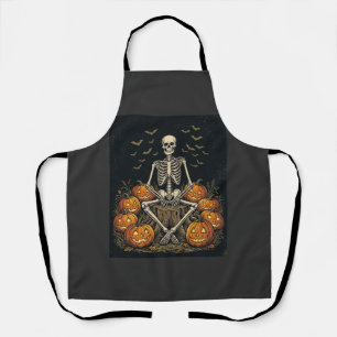 Halloween-Skelett-Kürbis-Vintage-Retro-Design_1 Schürze