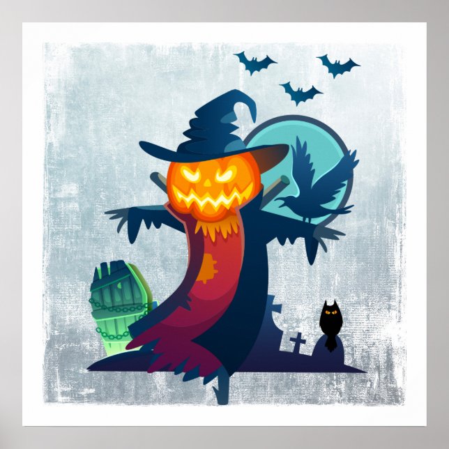Halloween-Skelett mit Fledermauskeule Poster (Vorne)