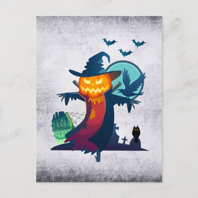 Halloween-Skelett mit Fledermauskeule Postkarte (Vorderseite)