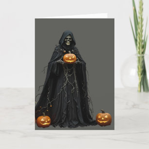 Halloween-Skelett mit schwarzem Kapuzenumhang gesc Feiertagskarte