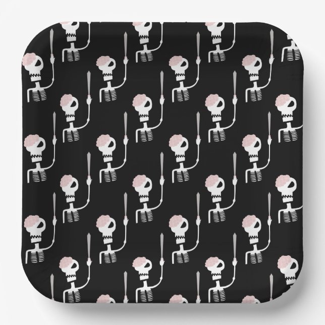 Halloween-Skelett mit Schwert Pappteller (Vorderseite)