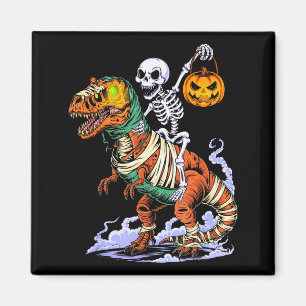 Halloween-Skelett reitet auf Mumie T-Rex Dinosauri Magnet