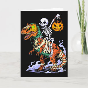 Halloween-Skelett reitet Mumie T-Rex Dinosaurier G Karte