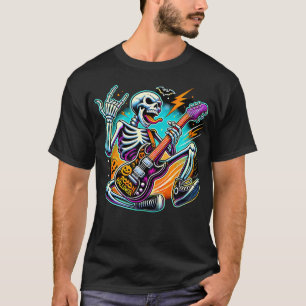 Halloween-Skelett Rock N Roll Gitarre T-Shirt