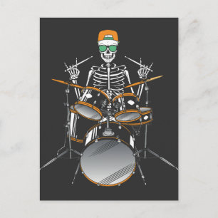 Halloween-Skelett Rockhand spielt Schlagzeug Postkarte