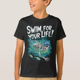 Halloween Skelett Schwimmbad für Ihr Leben Swi T-Shirt