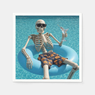Halloween-Skelett schwimmt in einem Schwimmbecken Serviette