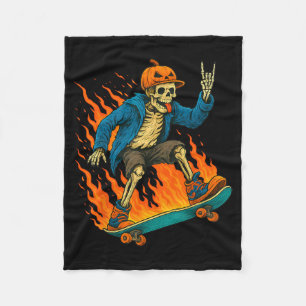 Halloween-Skelett-Skateboard-fahrender Kürbis-Flam Fleecedecke