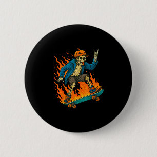 Halloween-Skelett-Skateboarding-Kürbis-Flammen-Spo Button