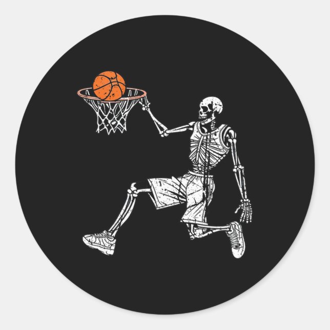 Halloween Skelett Spaß Basketballspieler Slam Runder Aufkleber (Vorderseite)