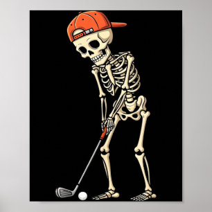 Halloween-Skelett spielt Golf lustiger Golfer Jung Poster