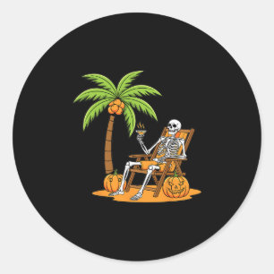 Halloween-Skelett-Strandurlaub-Palmbaum-Kürbis Runder Aufkleber