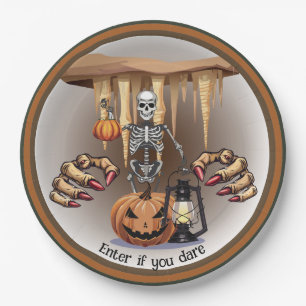 Halloween-Skelett 'Süßes oder Saures' Pappteller