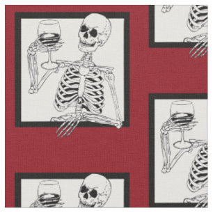halloween skelett trinkt weinskull witzig stoff
