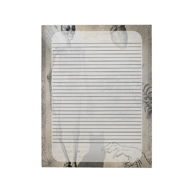 Halloween Skelett und Black Cat Vintag Ephemera Notizblock (Rotiert)