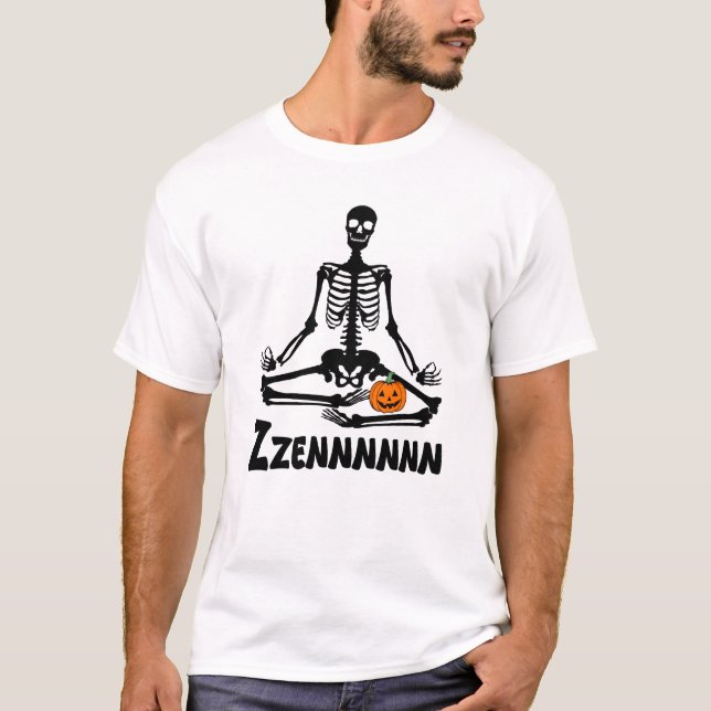 Halloween Skelett Yoga Zen lustig T-Shirt (Vorderseite)