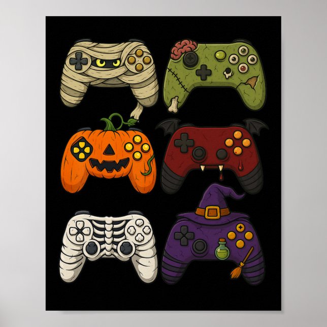 Halloween-Skelett-Zombie-Mumie-Gaming-Controller Poster (Vorne)