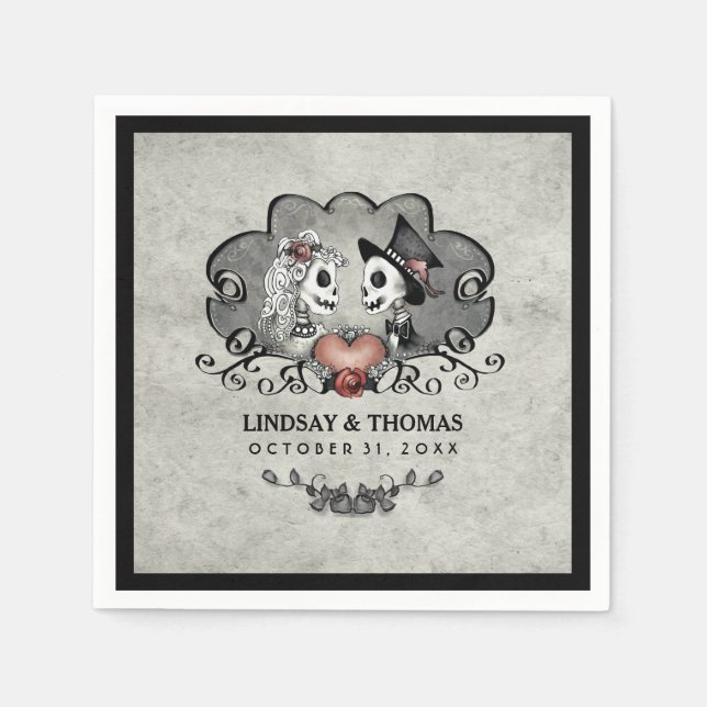 Halloween-Skelette & -Heart-Hochzeit Serviette (Vorderseite)