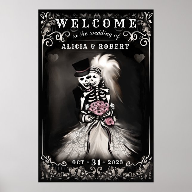 Halloween Skelette Rosa Blumenzehen Poster (Vorne)