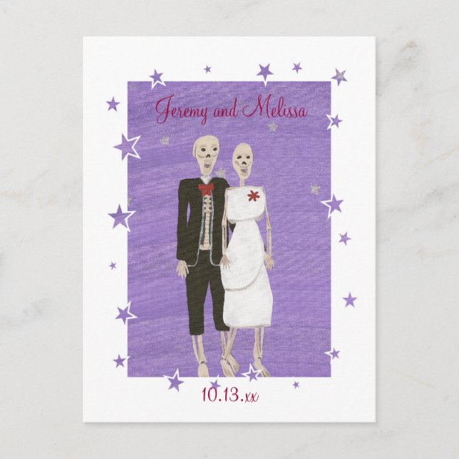 Halloween Skelette Save the Date Hochzeitspostkart Ankündigungspostkarte (Vorderseite)