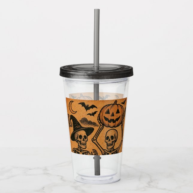Halloween-Skelette Vintag/Retro Acryltrinkbecher (Vorderseite)