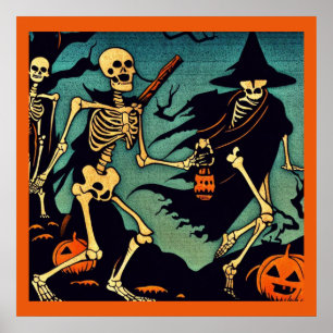 Halloween - Skelette Woodcut 2 Poster