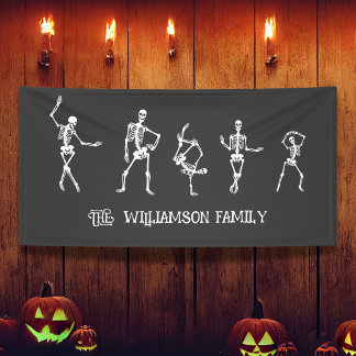 Halloween Skelettfamilie mit 5 benutzerdefinierten Banner