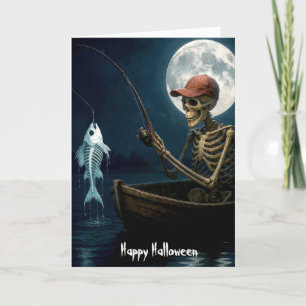 Halloween Skelettfischerei in einem Holzrottschiff Karte