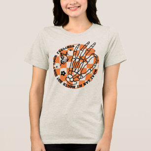 Halloween-Skeletthand-Haltung Spruch Tri-Blend Shirt