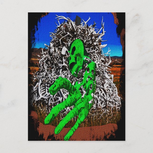 Halloween Skelettknochen antlers 3D Finger Postkarte (Vorderseite)