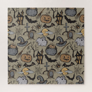 Halloween-Skizze: Nahtloses Vintage-Muster